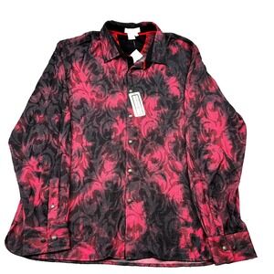 Ross Graison Shirt Men 2XL Red Paisley Print Rayon‎ Pleated Button Up $227 MSRP